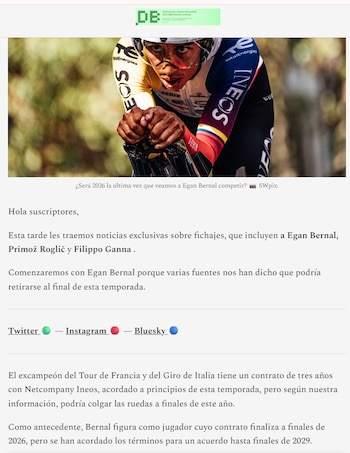 El anuncio de Daniel Benson, periodista británico, en exclusiva del posible retiro de Egan Bernal, ciclista colombiano - crédito @dnlbenson