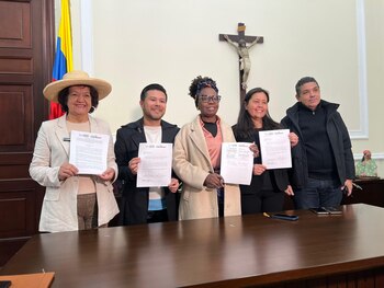 El representante Andrés Cancimance introduce una propuesta legislativa para salvaguardar el valioso ecosistema del río Putumayo, vital para la biodiversidad y comunidades - crédito Equipo de prensa
Andrés Cancimance