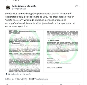 El documento se publicó a través de la cuenta de X del grupo armado ilegal el lunes 29 de junio de 2026 - crédito @soygaitanista/X