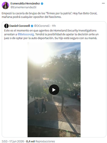 Esmeralda Hernández denunció “cacería de brujas” tras arresto de Beto Coral - crédito @EsmeHernandezSi/X