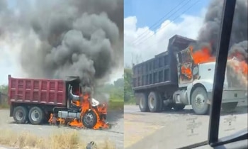 La violencia contra transportistas se registró en distintos puntos carreteros de Veracruz. (X @ELPINERO)
