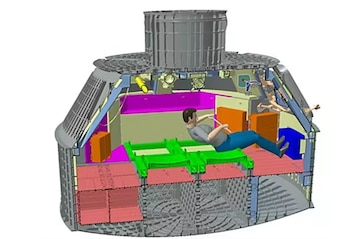 Ubicación de la máquina de ejercicios con volante de inercia dentro de la nave espacial Orion. (NASA)