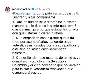 Juan Fernando Quintero fue blanco de críticas