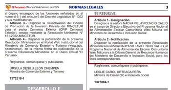 Designación de Nadya Villavicencio como