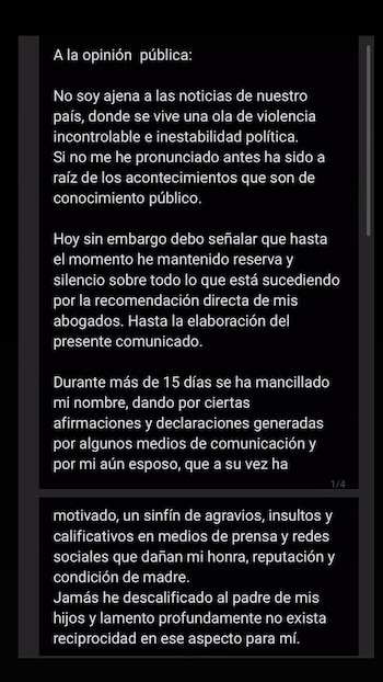 Maju Mantilla compartió mensaje sobre su situación con su esposo Gustavo Salcedo. IG