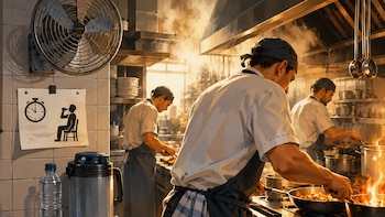 El cartel de un restaurante sobre el calor extremo en la cocina abrió un debate sobre las condiciones laborales
