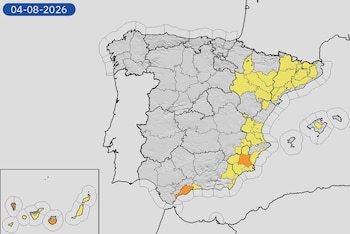 Mapa de alertas meteorológicas para este martes, 4 de agosto de 2026. (Aemet)