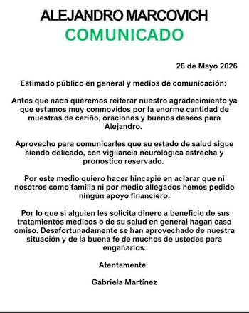 El comunicado de Gabriela Martínez alerta sobre campañas fraudulentas que usan el nombre de Alejandro Marcovich para recolectar dinero sin su consentimiento