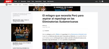 El canal deportivo más importante del mundo, resaltó la urgencia que tiene Perú en buscar la victoria en Barranquilla - crédito ESPN Perú