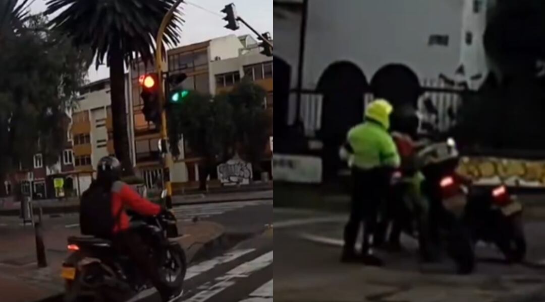 Coincidencialmente, dos uniformados pasaban por el lugar de los hechos en el momento en que se registró la infracción de tránsito - crédito @ColombiaOscura/X