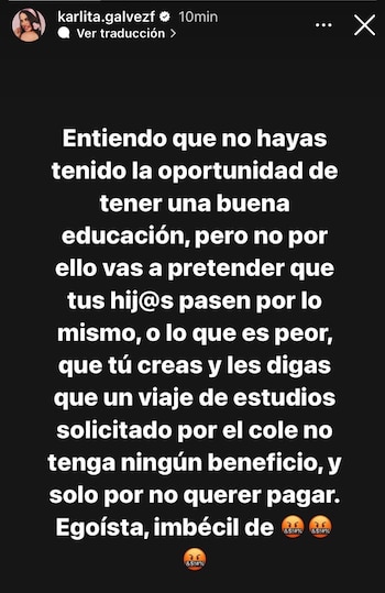 Publicación de Karla Gálvez, madre