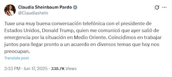 Claudia Sheinbaum afirma que sostuvo