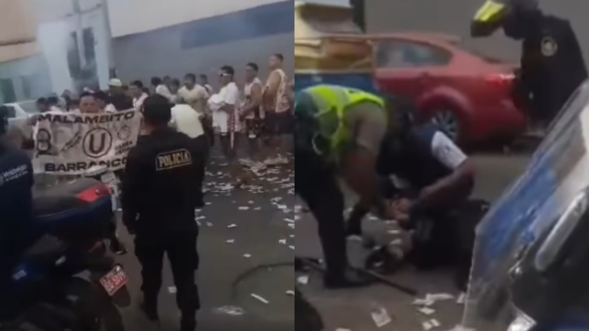 El agente policial fue impacto con un objeto contundente en la cabeza lo que lo derribo. (Fotocomposición Infobae Perú (Marlon Carrasco)/Foto: Canal N)