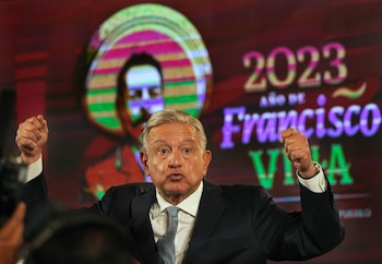 El presidente mexicano Andrés Manuel López Obrador crítico la marcha del INE (AP Foto/Marco Ugarte)