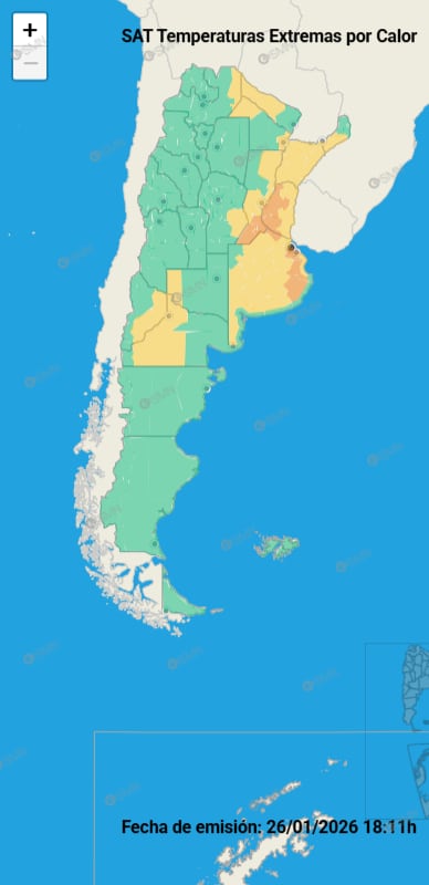 Las alertas por temperaturas extremas abarcan varias provincias del centro y noreste del país