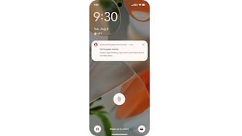 Pantalla de teléfono móvil con una notificación del sistema de alertas de terremotos de Android y la hora 9:30