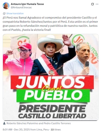 Antauro Humala agradeció el respaldo