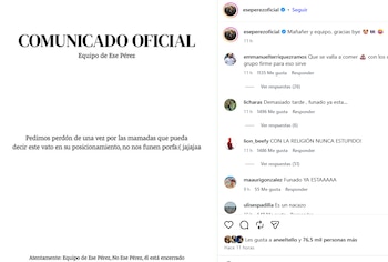 Equipo de Ese Pérez pide disculpas en redes sociales
(RS)