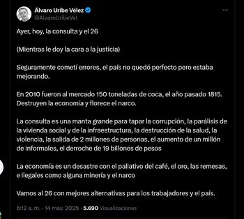 El expresidente aseguró que el