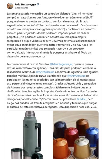 El posteo del ministro Federico