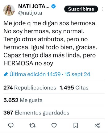 Nati Jota y su descargo