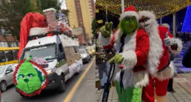 Papá Noel recorrió Bogotá escoltado por la Policía y su caravana navideña se volvió viral