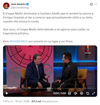 Captura de una publicación con texto y un video de Jorge Muñiz y Gustavo Adolfo Infante sentados frente a frente en un estudio de televisión