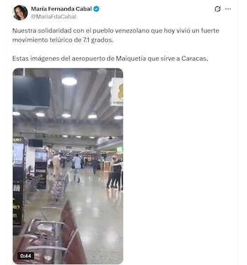 María Fernanda Cabal compartió imágenes de los daños registrados en el aeropuerto de Maiquetía tras el sismo - crédito @MariaFdaCabal/X