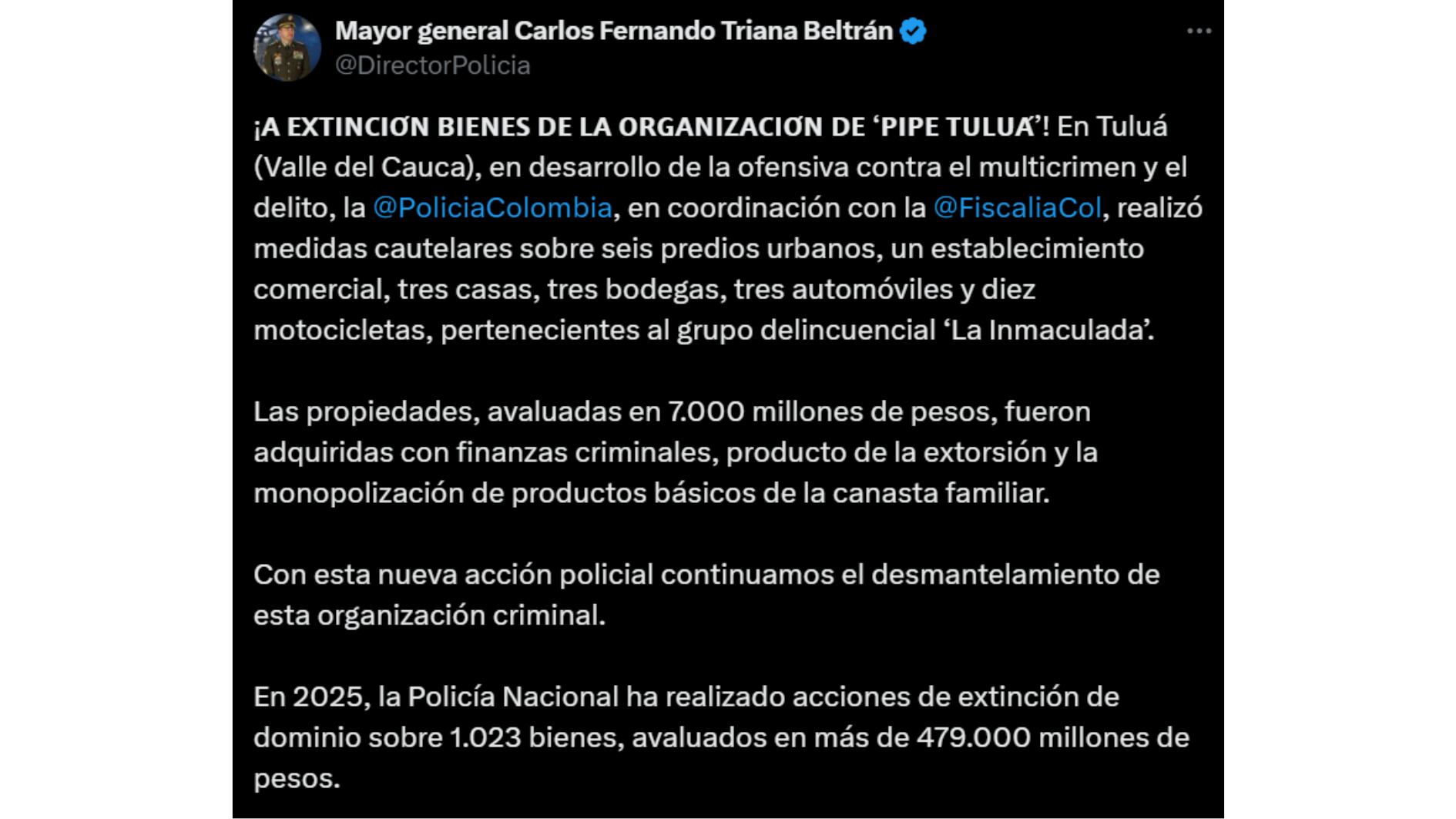 Este golpe se da tras su plan frustrado de fuga en medio de su traslado de la cárcel La Picota en Bogotá - crédito Policía Nacional de Colombia - @DirectorPolicia/X