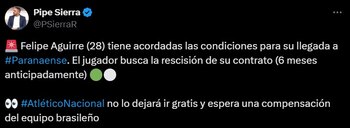 Juan Felipe Aguirre sería la