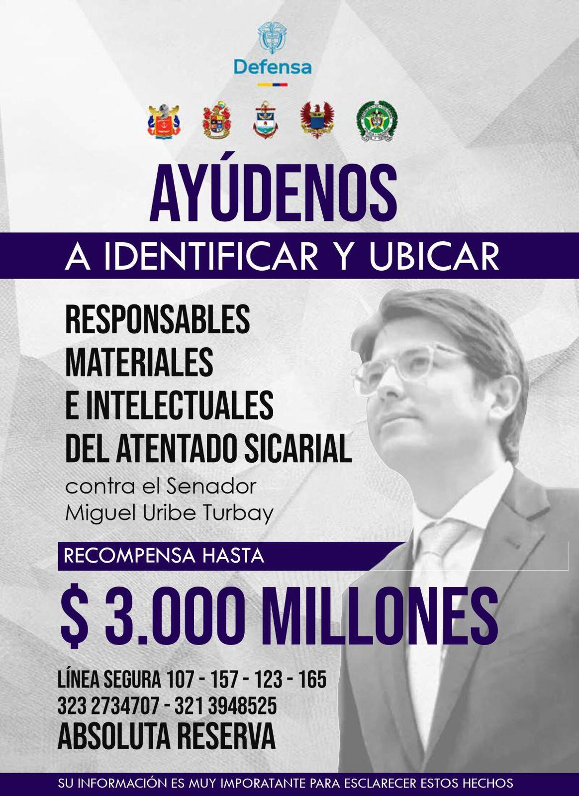 El Gobierno nacional ofrece hasta 3.000 millones de recompensa por información que permita esclarecer el caso - crédito Ministerio de Defensa