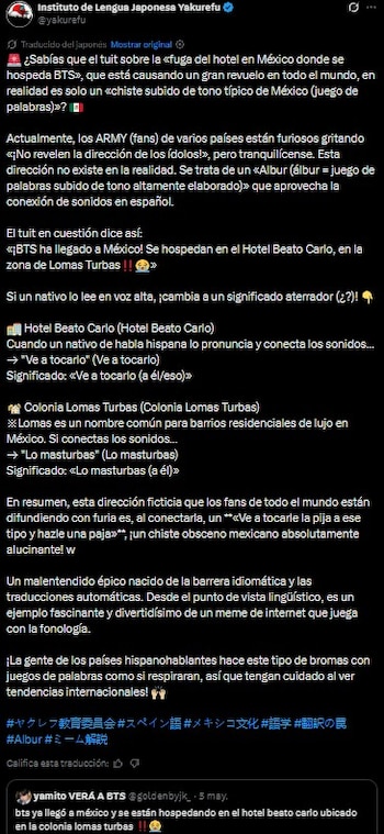 La polémica se volvió internacional tras una publicación humorística que fue tomada como información real sobre la estancia de la agrupación coreana.