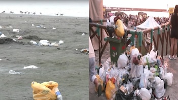 Montones de residuos, botellas y