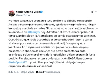 Carlos Antonio Vélez y los detalles de la asamblea de la Dimayor