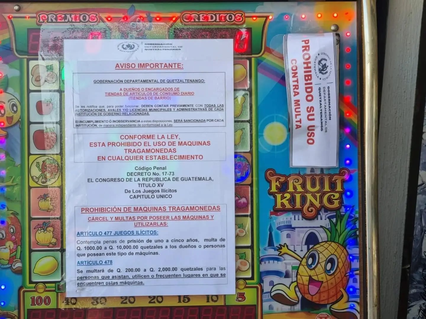El Código Penal de Guatemala castiga los juegos de suerte con penas de prisión de uno a cinco años y multas para establecimientos y asistentes. (PNC de Guatemala)