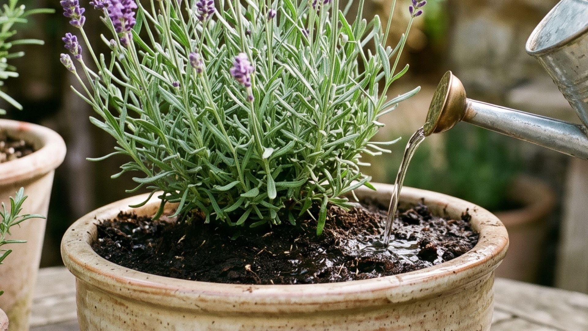 El riego de la lavanda cambia con la edad de la planta: en los primeros años necesita tierra ligeramente húmeda y después solo debe regarse cuando el sustrato esté seco (Imagen Ilustrativa Infobae)