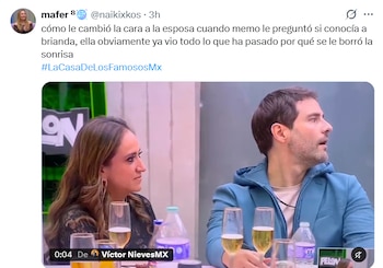 Captura de pantalla de una publicación en X con texto en español y un video de un hombre y una mujer sentados a una mesa