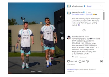 El logo de Gemini está presente en en el uniforme de entrenamiento de la albiceleste. (Instagram: afaseleccionen)