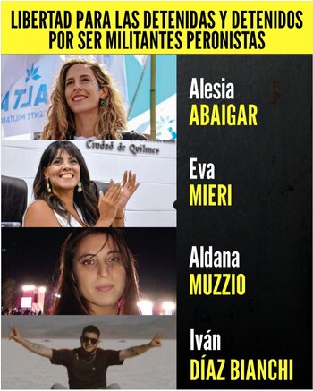 Posteo de La Cámpora pidiendo por la liberación de los detenidos. Solo está presa hoy Mieri