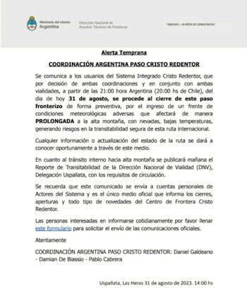 El comunicado oficial de la