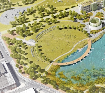 El proyecto convertirá un antiguo terreno industrial y de infraestructura junto a Newtown Creek en 2,5 acres de espacio público frente al agua.