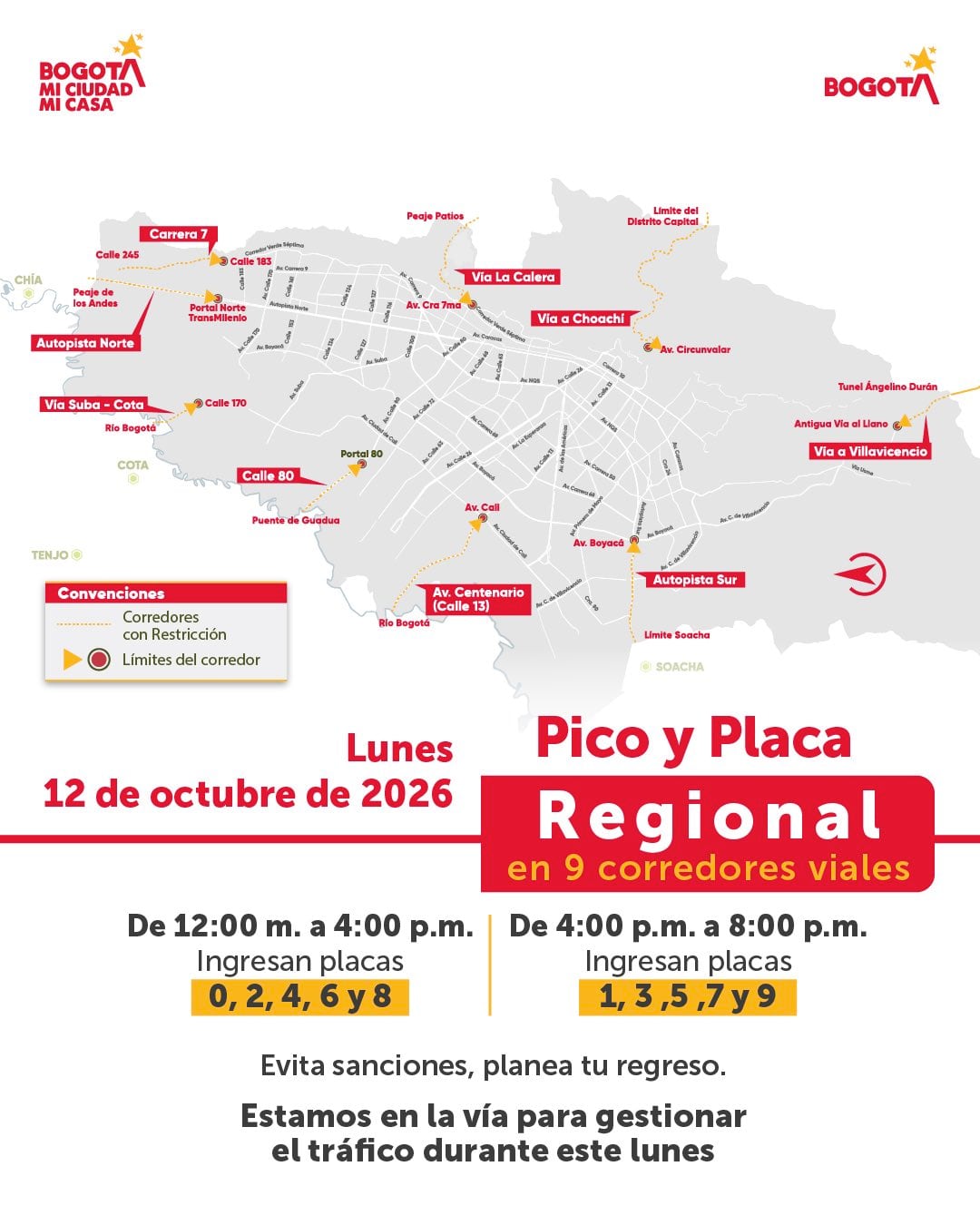 A las 8:00 p. m. termina la restricción de ingreso a la capital del país - crédito Secretaría de Movilidad / X