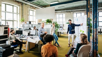 A manager is addressing his