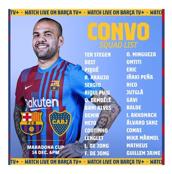 lista de convocados de Barcelona para enfrentar a Boca el martes