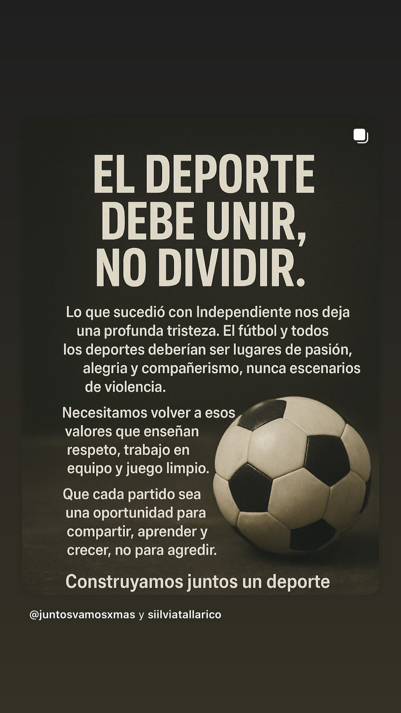 Otro de los mensajes compartidos por Cáceres