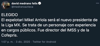 Con este tuit, David Medrano