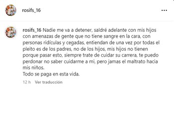 Mensaje de Rosa Fuentes. Instagram