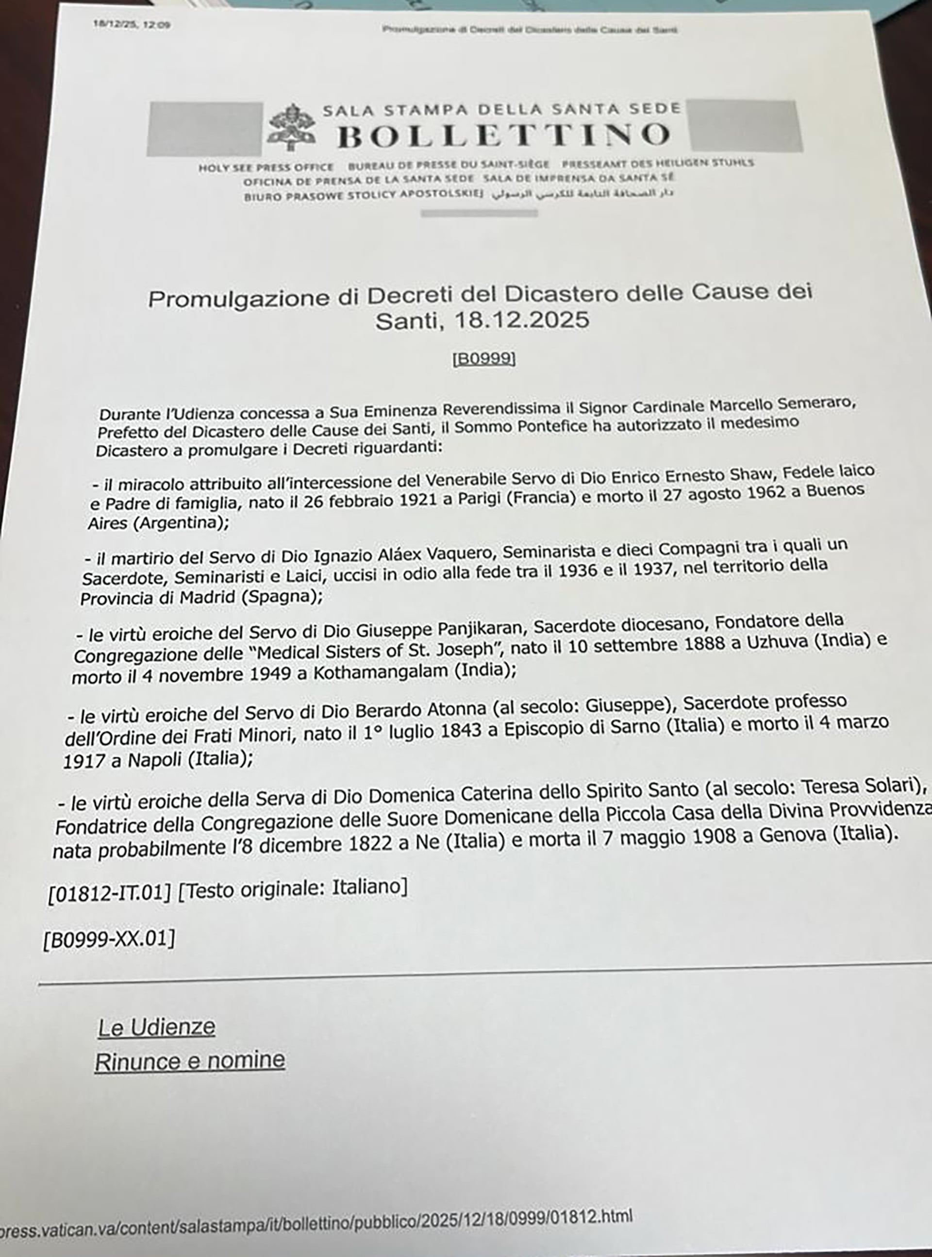 El decreto del Vaticano