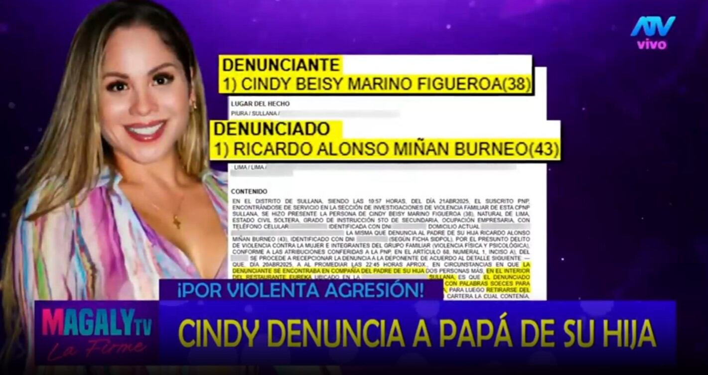 Cindy Marino denuncia agresión por parte de su expareja, Ricardo Miñán, tras separación. Infobae Perú / Captura TV - Magaly TV La Firme