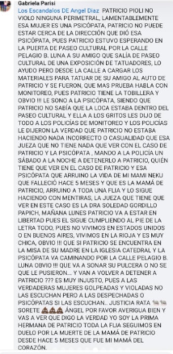 Posteo de Facebook de la